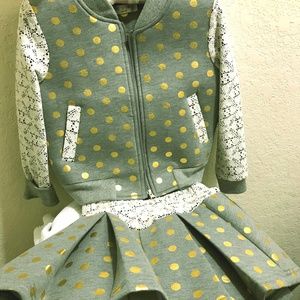 Mae Li Rose Two Piece Outfit- Gray and Gold